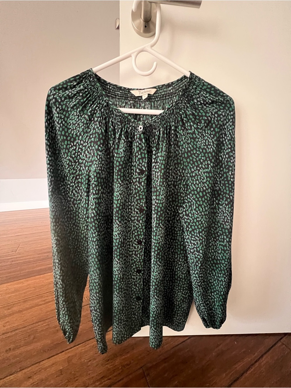 Tucker Green Printed Long-Sleeve Peasant Blouse